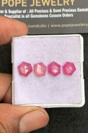 Natural Silky Sapphire Gemstone Rose Cut Hexagon Shape Cabochon High Quality Loose Gemstones For Jewelry Making 8-9 MM Size 4 Pcs V3319