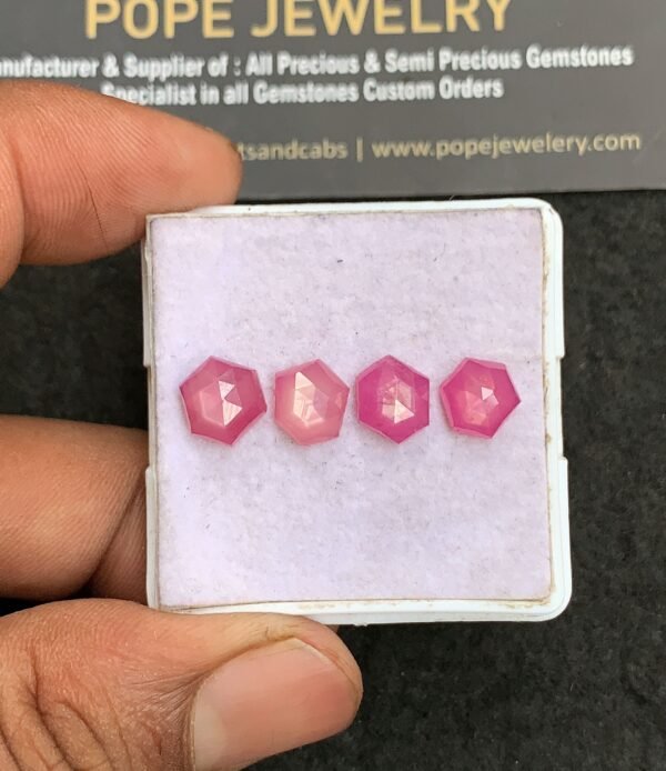 Natural Silky Sapphire Gemstone Rose Cut Hexagon Shape Cabochon High Quality Loose Gemstones For Jewelry Making 8-9 MM Size 4 Pcs V3319