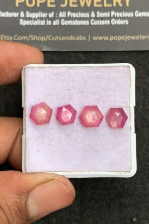 Natural Silky Sapphire Gemstone Rose Cut Hexagon Shape Cabochon High Quality Loose Gemstones For Jewelry Making 8-9 MM Size 4 Pcs V3320