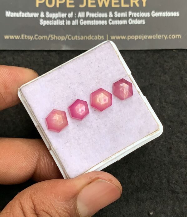 Natural Silky Sapphire Gemstone Rose Cut Hexagon Shape Cabochon High Quality Loose Gemstones For Jewelry Making 8-9 MM Size 4 Pcs V3320 - Image 2