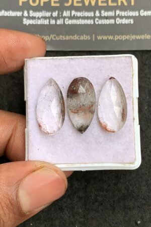 Natural Herkimer Lodolite Gemstone Rose Cut Pear Shape Cabochon Shape High Quality Loose Gemstones For Jewelry Making 20x11 MM Size 3 Pcs V3322