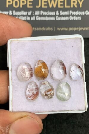 Natural Herkimer Lodolite Gemstone Rose Cut Mix Shape Cabochon Shape High Quality Loose Gemstones For Jewelry Making 9-11 MM Size 7 Pcs V3323