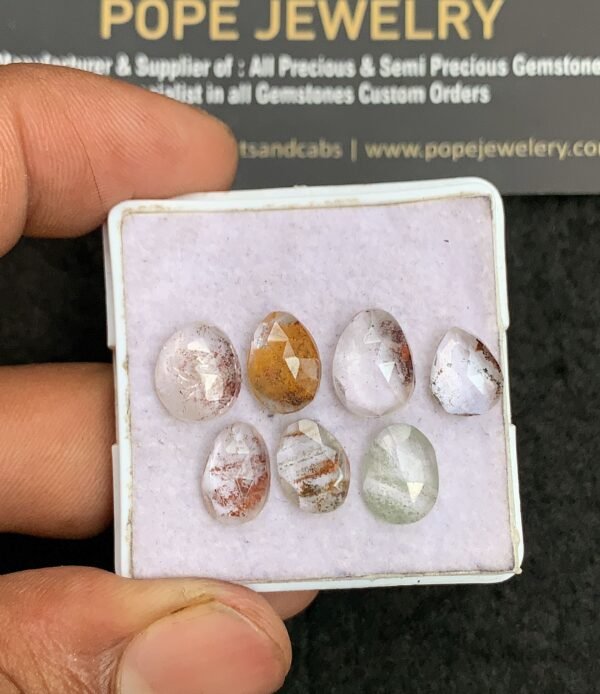Natural Herkimer Lodolite Gemstone Rose Cut Mix Shape Cabochon Shape High Quality Loose Gemstones For Jewelry Making 9-11 MM Size 7 Pcs V3323