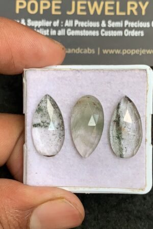 Natural Herkimer Lodolite Gemstone Rose Cut Pear Shape Cabochon Shape High Quality Loose Gemstones For Jewelry Making 20x10 MM Size 3 Pcs V3324