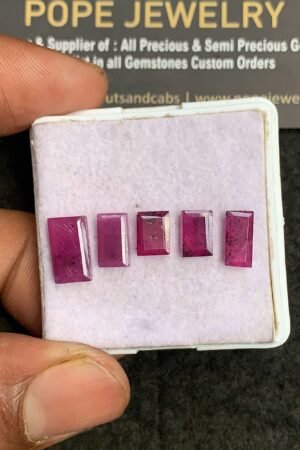 Natural Ruby Gemstone Step Cut Rectangle Shape Cabochon Shape High Quality Loose Gemstones For Jewelry Making 7-10 MM Size 5 Pcs V3326