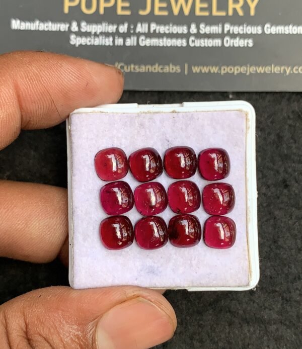 Natural Garnet Gemstone Smooth Cushion Shape Cabochon High Quality Loose Gemstones For Jewelry Making 7 MM Size 12 Pcs V3334