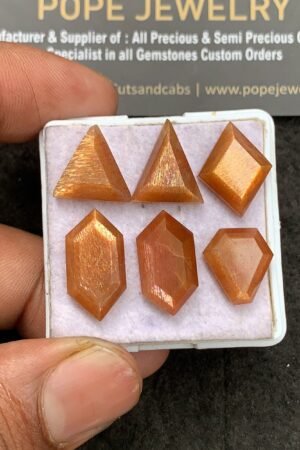 Natural Sunstone Gemstone Step Cut Fancy Shape Cabochon High Quality Loose Gemstones For Jewelry Making 13-19 MM Size 6 Pcs V3347