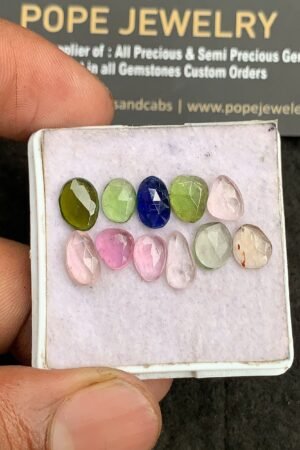 Natural Mix Stone Gemstone Rose Cut Fancy Shape Cabochon High Quality Loose Gemstones For Jewelry Making 6-9 MM Size 11 Pcs V3350