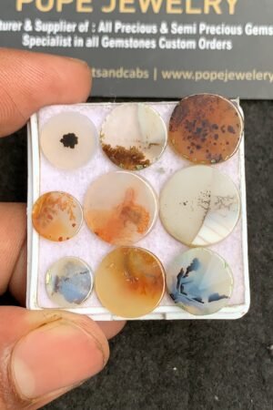 Natural Scenic Agate Gemstone Smooth Round Shape Cabochon High Quality Loose Gemstones For Jewelry Making 9-15 MM Size 9 Pcs V3355