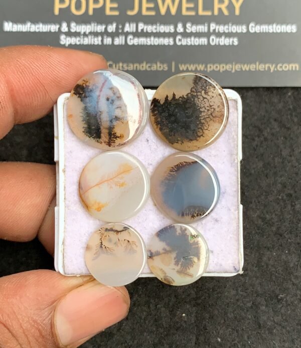 Natural Scenic Agate Gemstone Smooth Round Shape Cabochon High Quality Loose Gemstones For Jewelry Making 13-18 MM Size 6 Pcs V3356