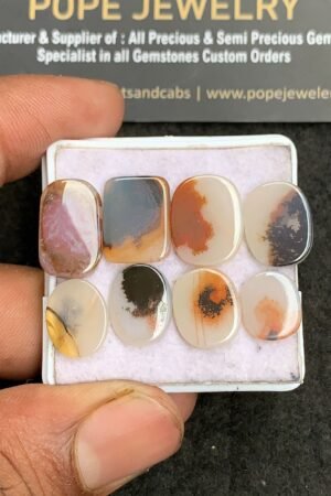 Natural Scenic Agate Gemstone Smooth Mix Shape Cabochon High Quality Loose Gemstones For Jewelry Making 11-15 MM Size 8 Pcs V3357