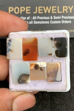 Natural Scenic Agate Gemstone Smooth Rectangle Shape Cabochon High Quality Loose Gemstones For Jewelry Making 12-16 MM Size 7 Pcs V3360
