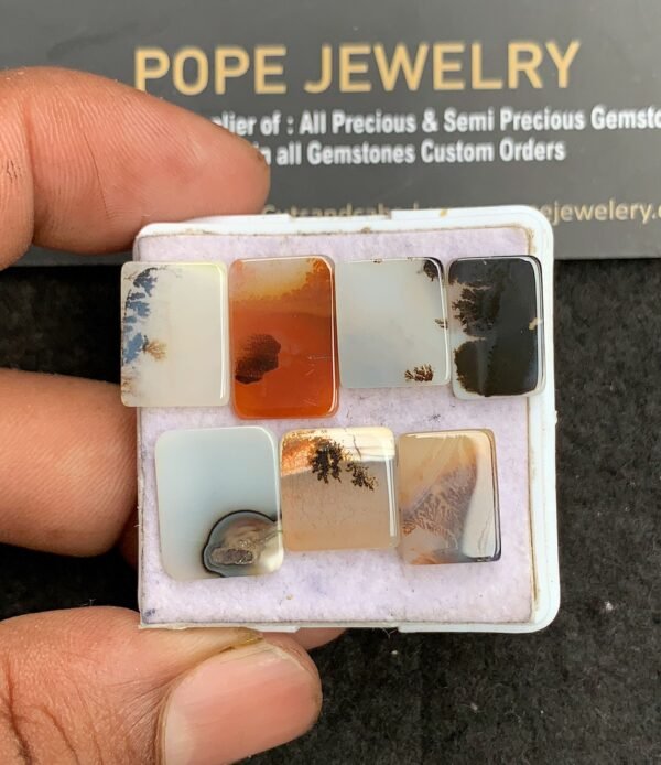 Natural Scenic Agate Gemstone Smooth Rectangle Shape Cabochon High Quality Loose Gemstones For Jewelry Making 12-16 MM Size 7 Pcs V3360