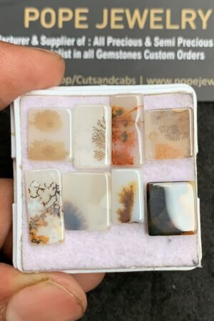 Natural Scenic Agate Gemstone Smooth Rectangle Shape Cabochon High Quality Loose Gemstones For Jewelry Making 11-16 MM Size 8 Pcs V3361