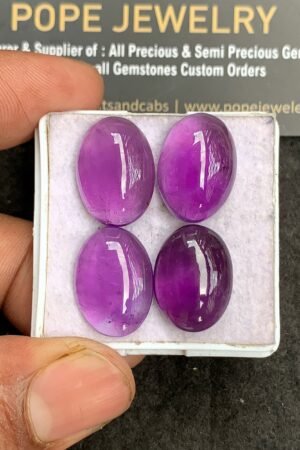 Natural Amethyst Gemstone Smooth Oval Shape Cabochon High Quality Loose Gemstones For Jewelry Making 17-18 MM Size 4 Pcs V3372