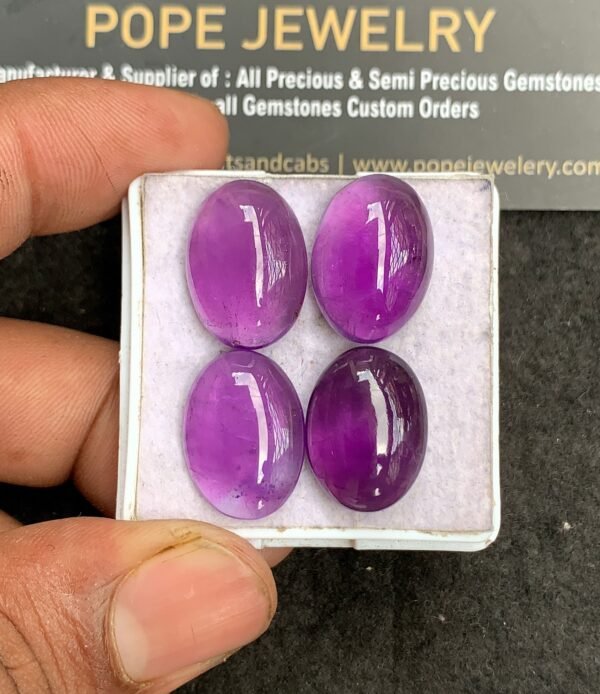 Natural Amethyst Gemstone Smooth Oval Shape Cabochon High Quality Loose Gemstones For Jewelry Making 17-18 MM Size 4 Pcs V3372