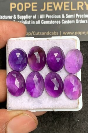 Natural Amethyst Gemstone Rose Cut Oval Shape Cabochon High Quality Loose Gemstones For Jewelry Making 13-14 MM Size 8 Pcs V3388