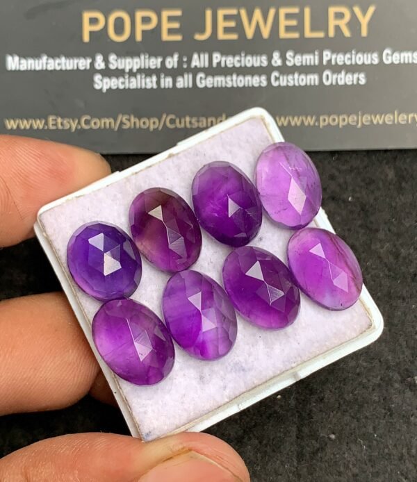 Natural Amethyst Gemstone Rose Cut Oval Shape Cabochon High Quality Loose Gemstones For Jewelry Making 13-14 MM Size 8 Pcs V3388 - Image 2