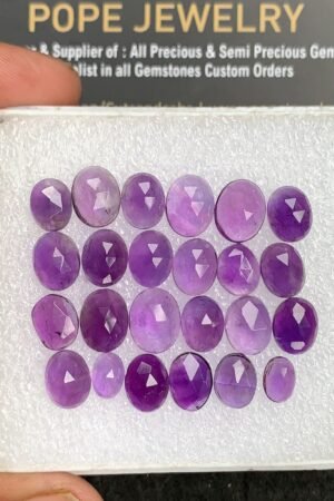 Natural Amethyst Gemstone Rose Cut Oval Shape Cabochon High Quality Loose Gemstones For Jewelry Making 7-10 MM Size 24 Pcs V3390