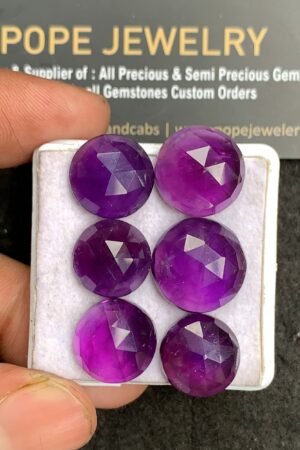 Natural Amethyst Gemstone Rose Cut Round Shape Cabochon High Quality Loose Gemstones For Jewelry Making 13-16 MM Size 6 Pcs V3391