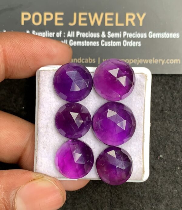 Natural Amethyst Gemstone Rose Cut Round Shape Cabochon High Quality Loose Gemstones For Jewelry Making 13-16 MM Size 6 Pcs V3391