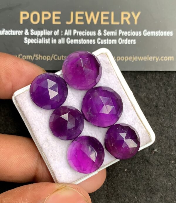 Natural Amethyst Gemstone Rose Cut Round Shape Cabochon High Quality Loose Gemstones For Jewelry Making 13-16 MM Size 6 Pcs V3391 - Image 2