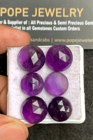 Natural Amethyst Gemstone Rose Cut Round Shape Cabochon High Quality Loose Gemstones For Jewelry Making 12-14 MM Size 6 Pcs V3392