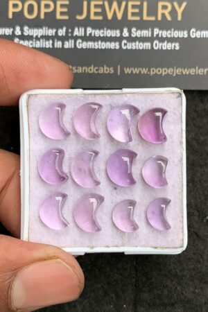 Natural Amethyst Gemstone Smooth Moon Shape Cabochon High Quality Loose Gemstones For Jewelry Making 8-9 MM Size 12 Pcs V3395