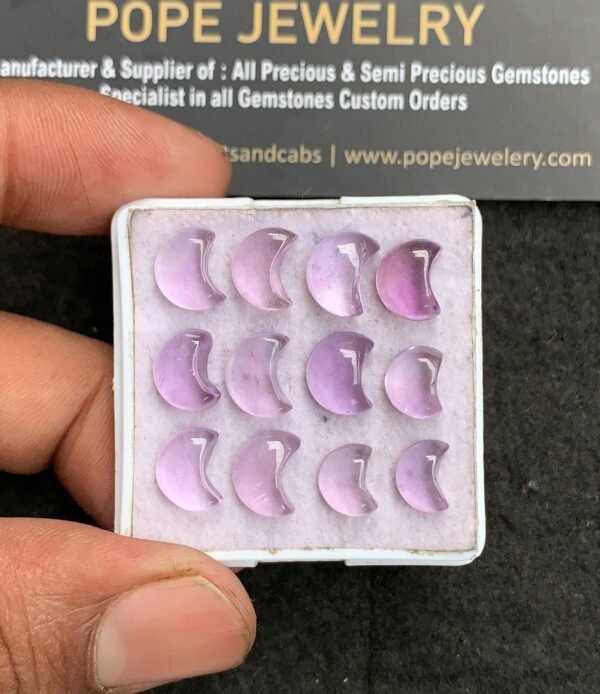 Natural Amethyst Gemstone Smooth Moon Shape Cabochon High Quality Loose Gemstones For Jewelry Making 8-9 MM Size 12 Pcs V3395