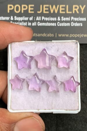 Natural Amethyst Gemstone Smooth Star Shape Cabochon High Quality Loose Gemstones For Jewelry Making 8-9 MM Size 7 Pcs V3396