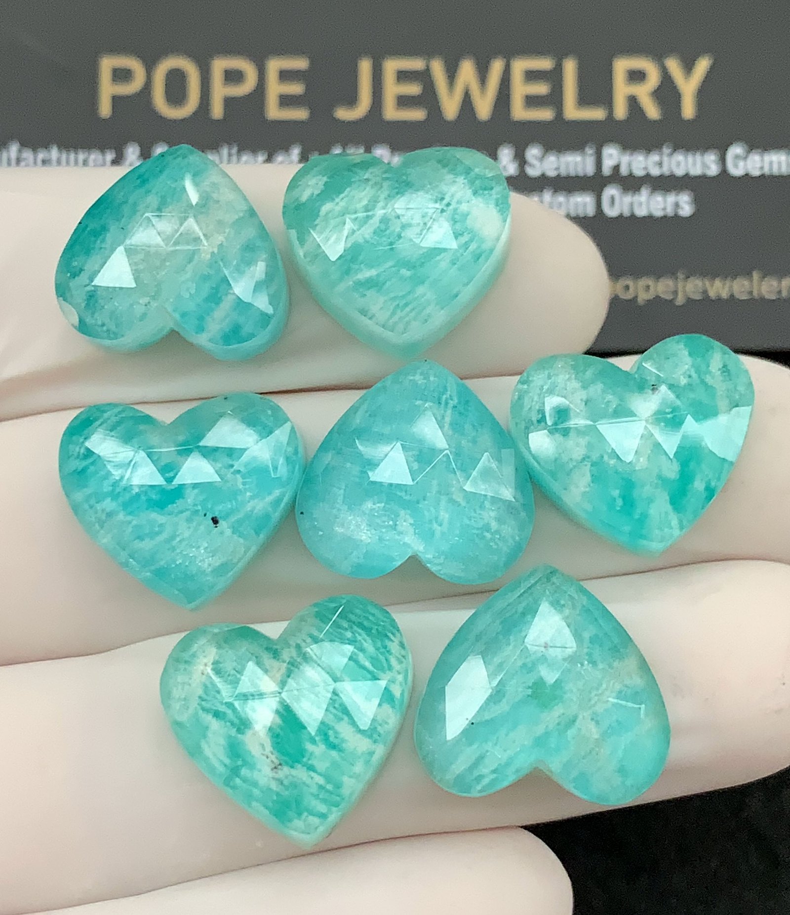 Natural Amazonite Doublet Gemstone Rose Cut Heart Shape Cabochon High Quality Loose Gemstones For Jewelry Making 13-15 Size 7 Pcs SM24715