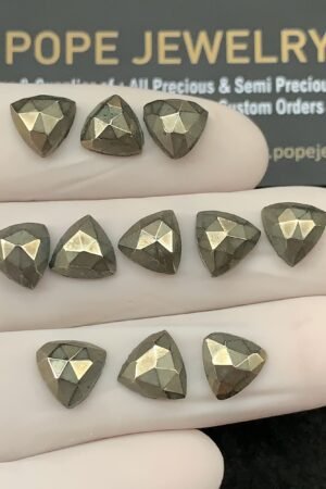 Natural Pyrite Gemstone Rose Cut Trillion Shape Cabochon High Quality Loose Gemstones For Jewelry Making 8 MM Size 11 Pcs SM24716