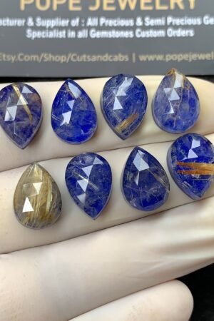 Natural Lapis & Golden Rutile Doublet Gemstone Rose Cut Pear Shape Cabochon High Quality Loose Gemstones For Jewelry Making 14x10 MM Size 8 Pcs SM24808