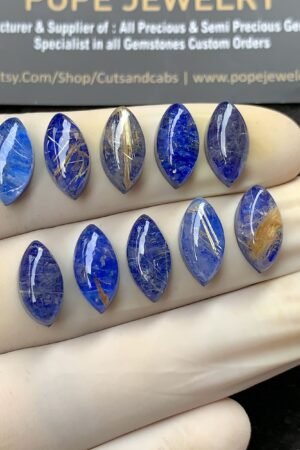 Natural Lapis & Golden Rutile Doublet Gemstone Smooth Marquise Shape Cabochon High Quality Loose Gemstones For Jewelry Making 13-14 MM Size 10 Pcs SM24809