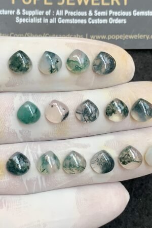 Natural Moss Agate Gemstone Smooth Heart Shape Cabochon High Quality Loose Gemstones For Jewelry Making 8 MM Size 15 Pc V2959