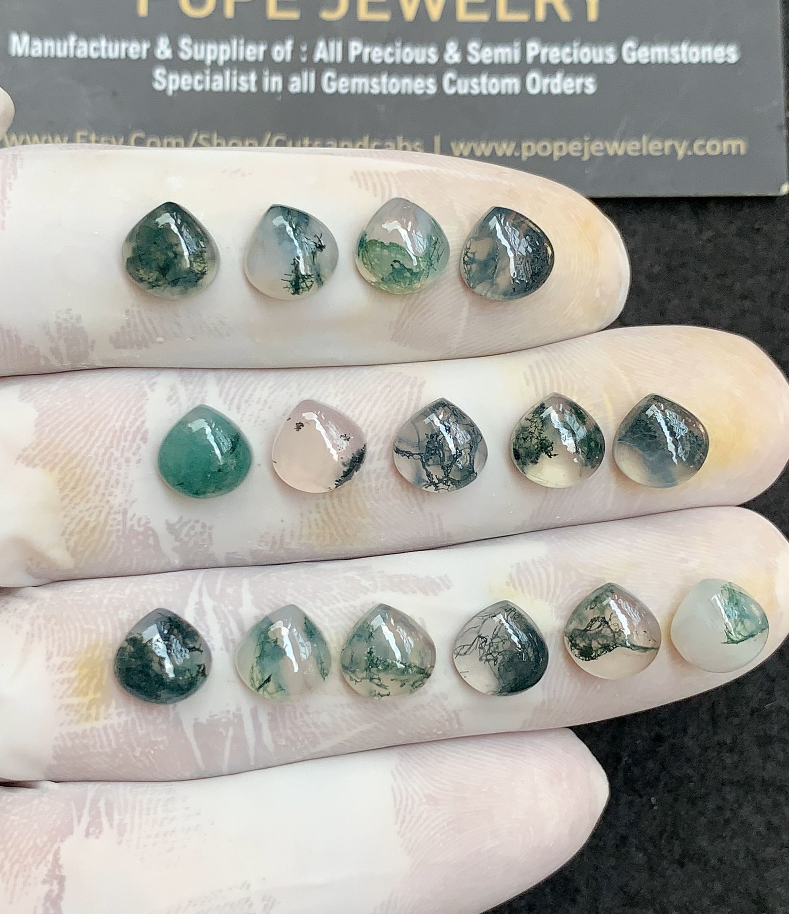 Natural Moss Agate Gemstone Smooth Heart Shape Cabochon High Quality Loose Gemstones For Jewelry Making 8 MM Size 15 Pc V2959