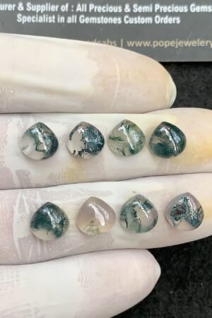 Natural Moss Agate Gemstone Smooth Heart Shape Cabochon High Quality Loose Gemstones For Jewelry Making 9 MM Size 8 Pc V2960