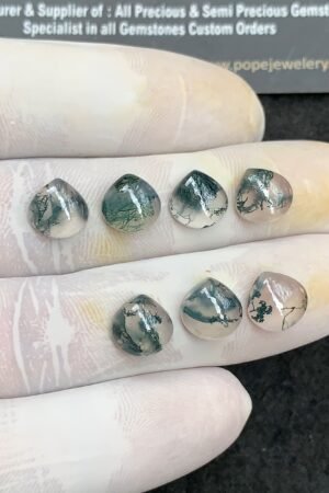Natural Moss Agate Gemstone Smooth Heart Shape Cabochon High Quality Loose Gemstones For Jewelry Making 9 MM Size 7 Pc V2961