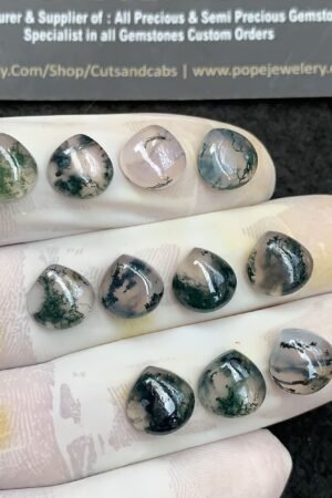 Natural Moss Agate Gemstone Smooth Heart Shape Cabochon High Quality Loose Gemstones For Jewelry Making 10 MM Size 11 Pc V2962