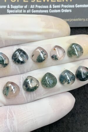 Natural Moss Agate Gemstone Smooth Heart Shape Cabochon High Quality Loose Gemstones For Jewelry Making 10 MM Size 10 Pc V2963