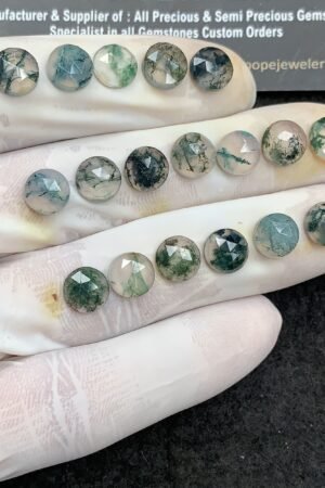 Natural Moss Agate Gemstone Rose Cut Round Shape Cabochon High Quality Loose Gemstones For Jewelry Making 8 MM Size 18 Pc V2965