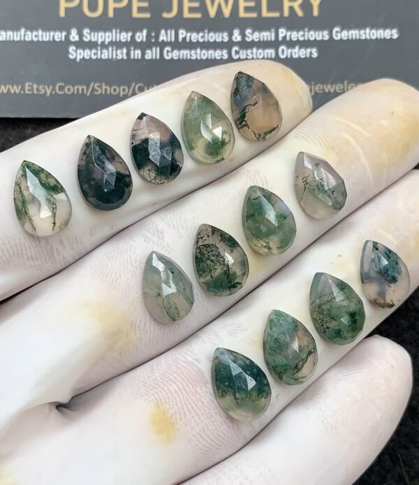 Natural Moss Agate Gemstone Rose Cut Pear Shape Cabochon High Quality Loose Gemstones For Jewelry Making 12x8 MM Size 13 Pc V2974 - Image 2