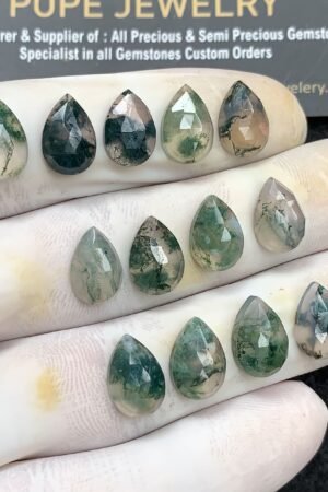Natural Moss Agate Gemstone Rose Cut Pear Shape Cabochon High Quality Loose Gemstones For Jewelry Making 12x8 MM Size 13 Pc V2974