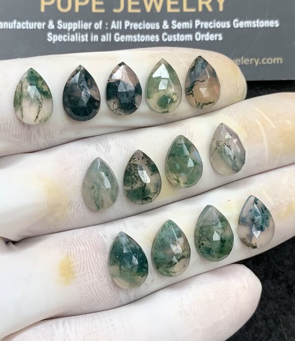 Natural Moss Agate Gemstone Rose Cut Pear Shape Cabochon High Quality Loose Gemstones For Jewelry Making 12x8 MM Size 13 Pc V2974
