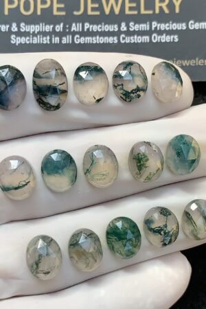 Natural Moss Agate Gemstone Rose Cut Oval Shape Cabochon High Quality Loose Gemstones For Jewelry Making 10x12 MM Size 15 Pc V2987