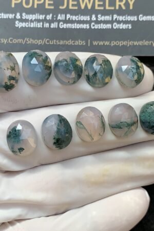Natural Moss Agate Gemstone Rose Cut Oval Shape Cabochon High Quality Loose Gemstones For Jewelry Making 12x10 MM Size 10 Pc V2989