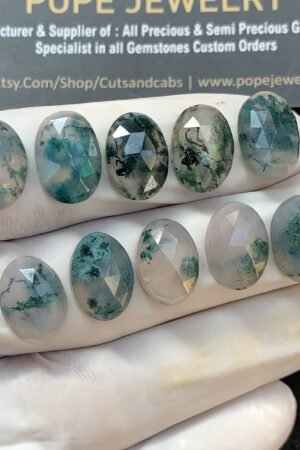 Natural Moss Agate Gemstone Rose Cut Oval Shape Cabochon High Quality Loose Gemstones For Jewelry Making 14x10 MM Size 10 Pc V2992