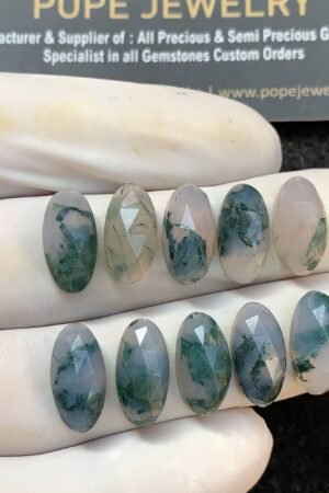 Natural Moss Agate Gemstone Rose Cut Oval Shape Cabochon High Quality Loose Gemstones For Jewelry Making 15x8 MM Size 10 Pc V2993