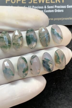 Natural Moss Agate Gemstone Rose Cut Oval Shape Cabochon High Quality Loose Gemstones For Jewelry Making 15x8 MM Size 10 Pc V2994