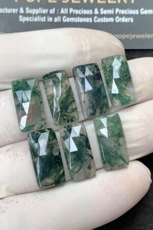 Natural Moss Agate Gemstone Rose Cut Rectangle Shape Cabochon High Quality Loose Gemstones For Jewelry Making 18x9 MM Size 7 Pc V3006